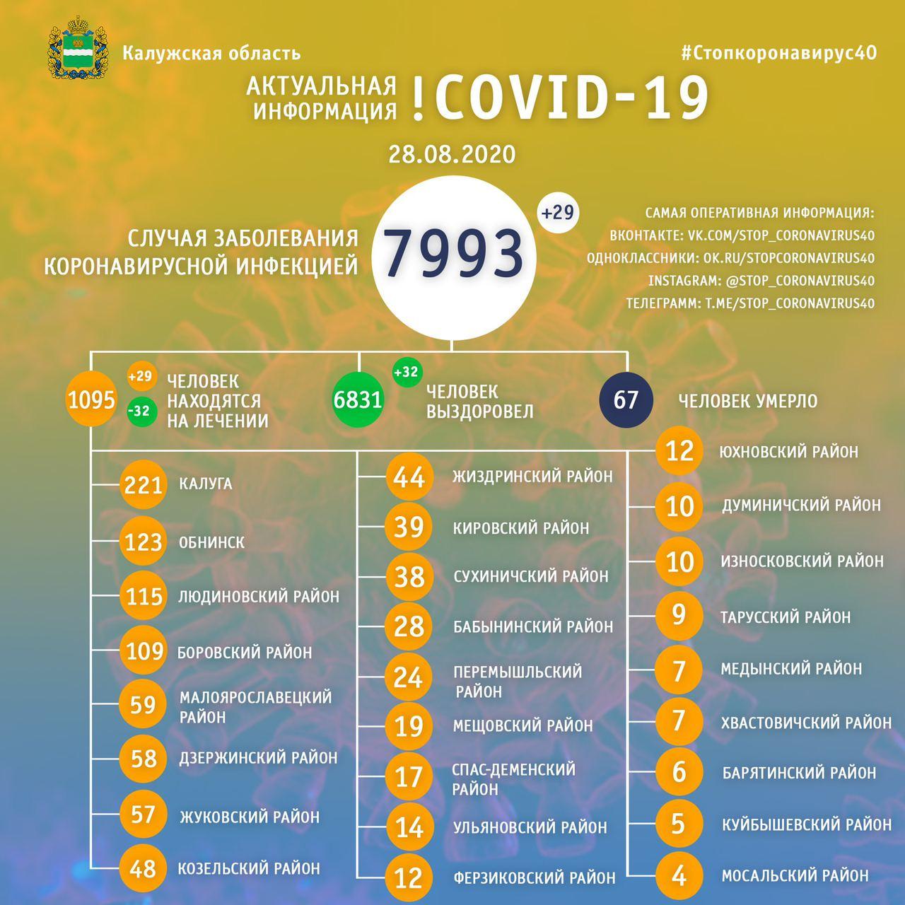 Коронавирус в Калужской области, официальные данные на 28 августа 2020 года.