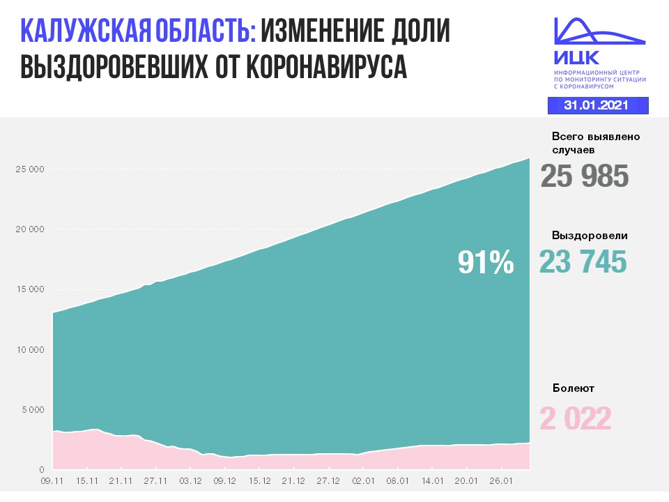 Официальные данные по коронавирусу в Калужской области на 31 января 2021 года.