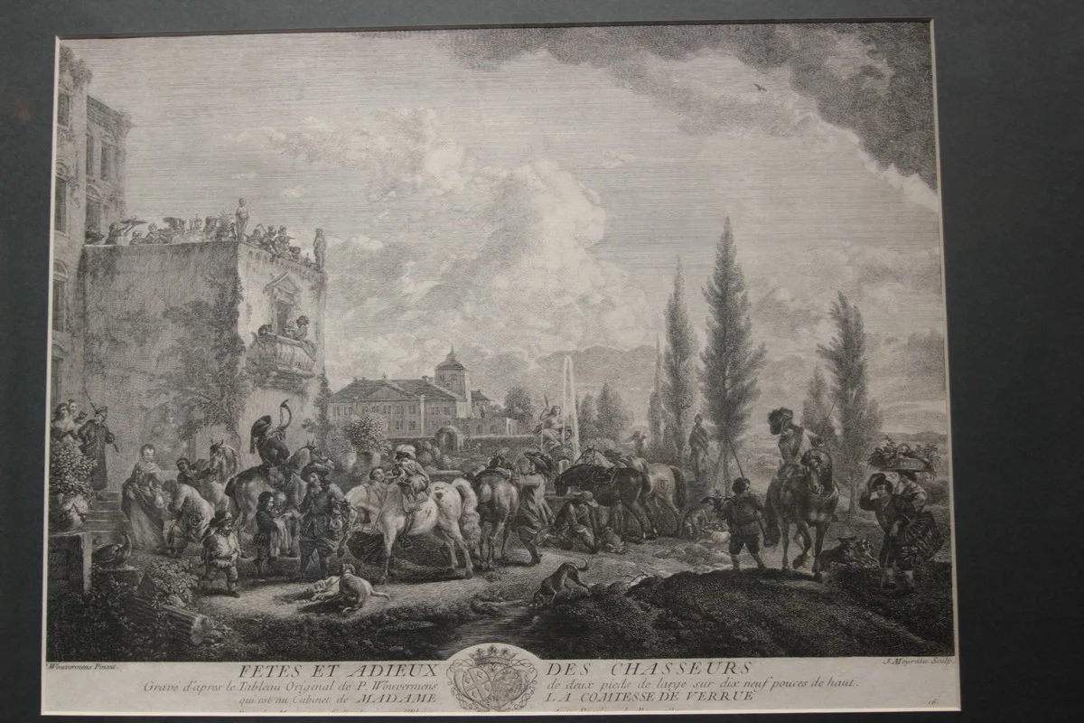  Гравюра по произведению Филипса Ваувермана «Пиршество и проводы охотников», сделана Жаном Муаро. 