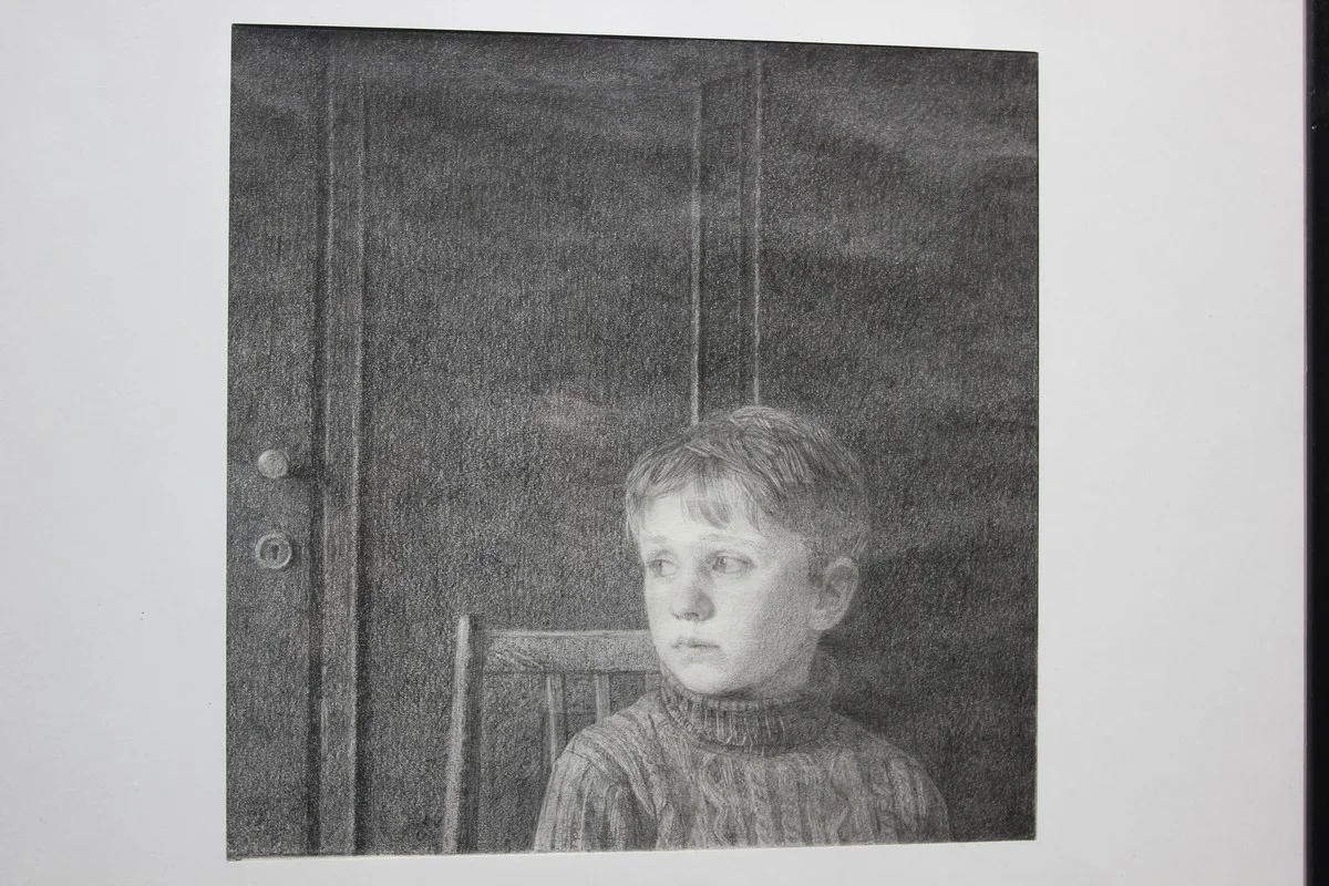 Портрет сына на фоне шкафа. «Дождливый день».