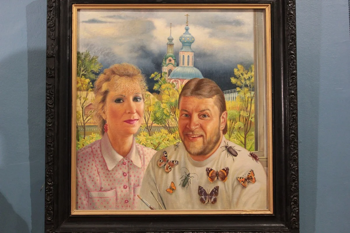 Алексей Голубев «Окно в мастерской. Автопортрет с женой», 1996 год.