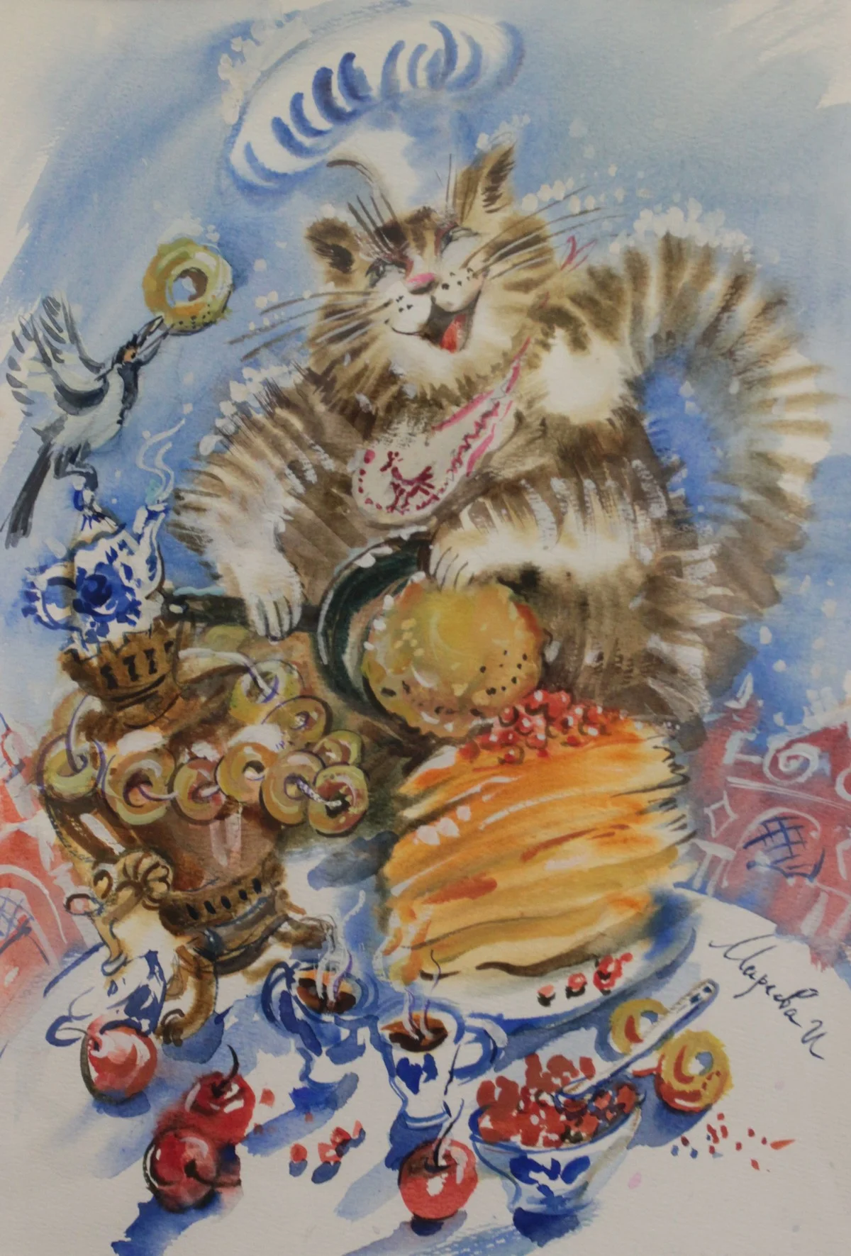 «Мяусленница», акварель, гуашь, 2025 год.