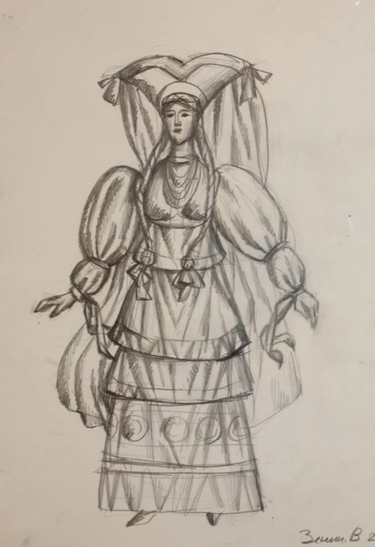 На выставке модно увидеть и рисунки Владимира Зенина – различные русские образы. 