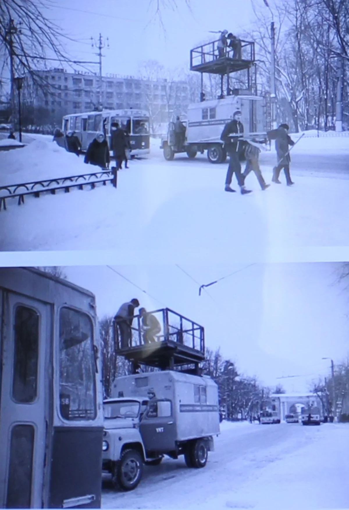 Фото Леонида Чиркова. ремонт троллейбусных линий на Каменном мосту.