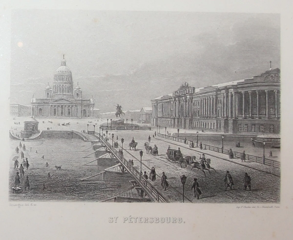 Эмиль Руарг (1795 - 1865). Санкт-Петербург, вид на Исаакиевский собор с моста, 1840-1850 гг. 