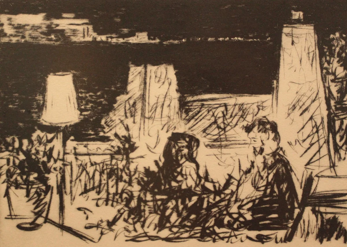 «В кафе», 2015 год, сухая игла.