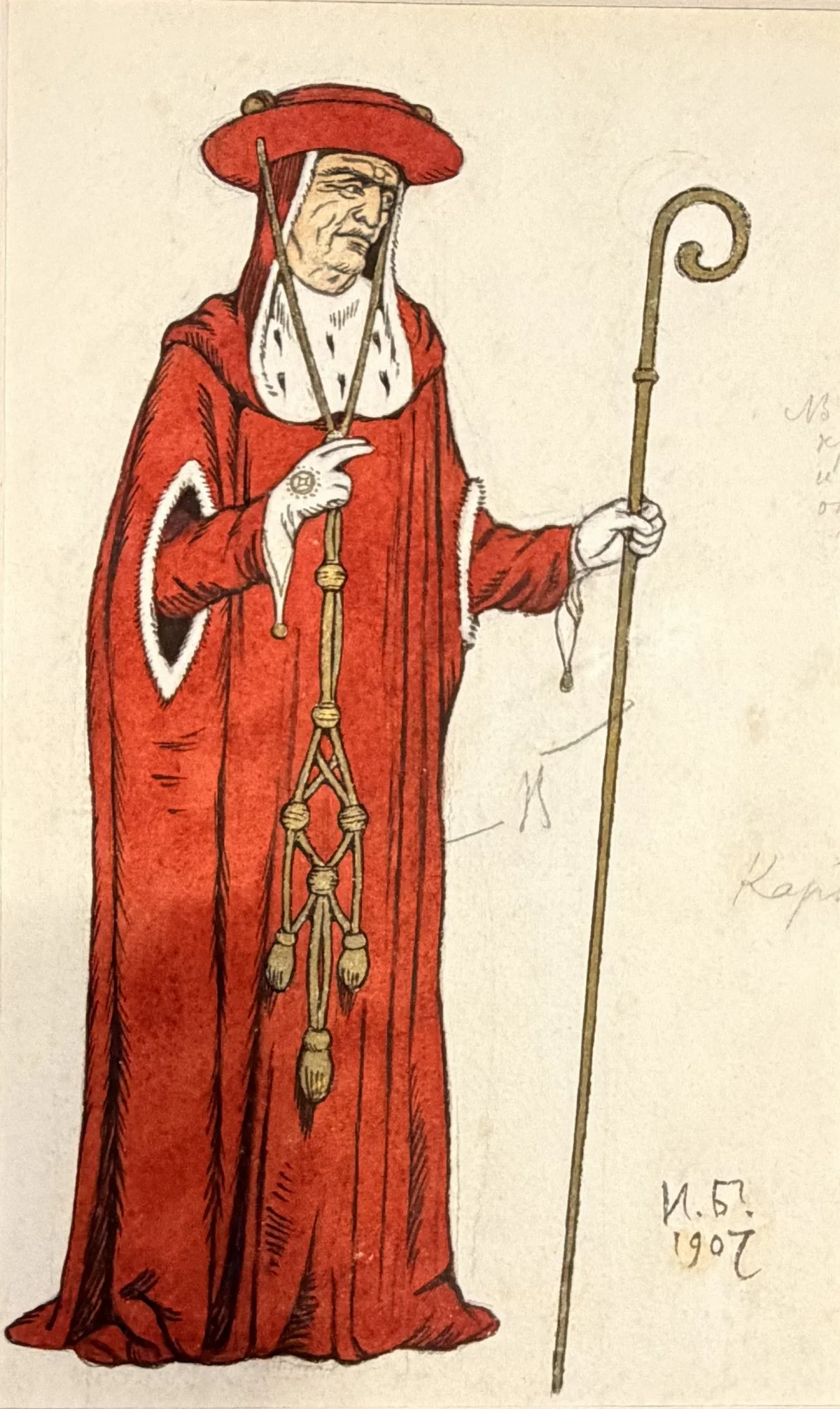 Иван Билибин. Эскиз костюма Кардинала, 1907 г., тушь, акварель. 
